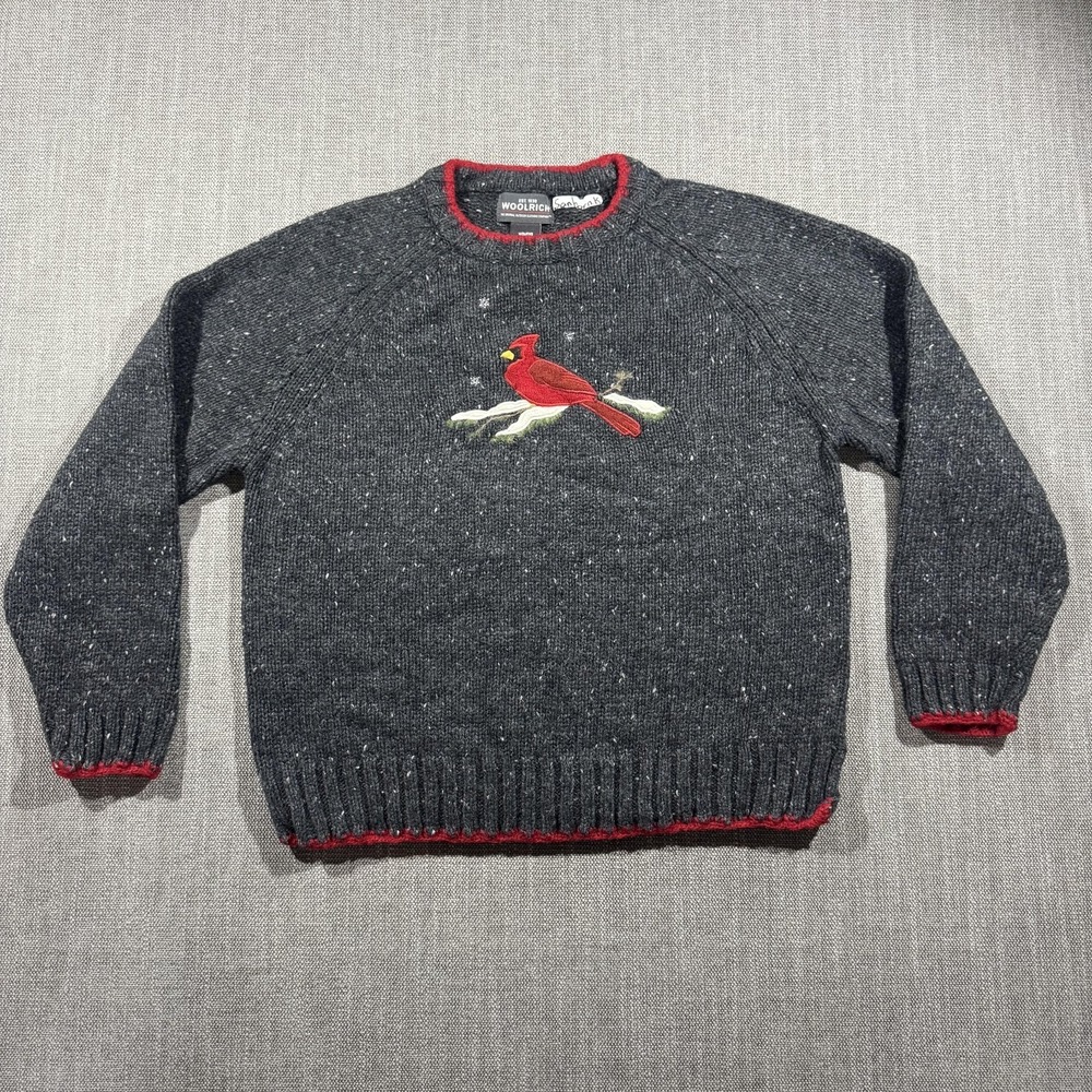 Woolrich Sweater Womens Medium‎ Gray Cardinal Bird Crewneck Holiday Christmas
